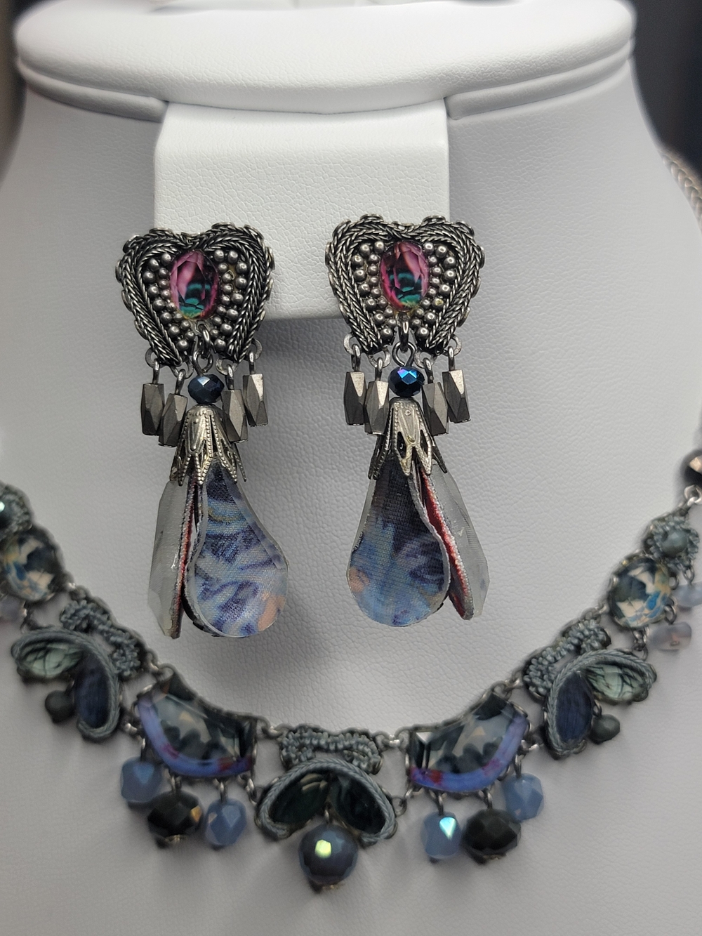 Ayala Bar Blue Purple Multicolor Drop Necklace and Earrings Set